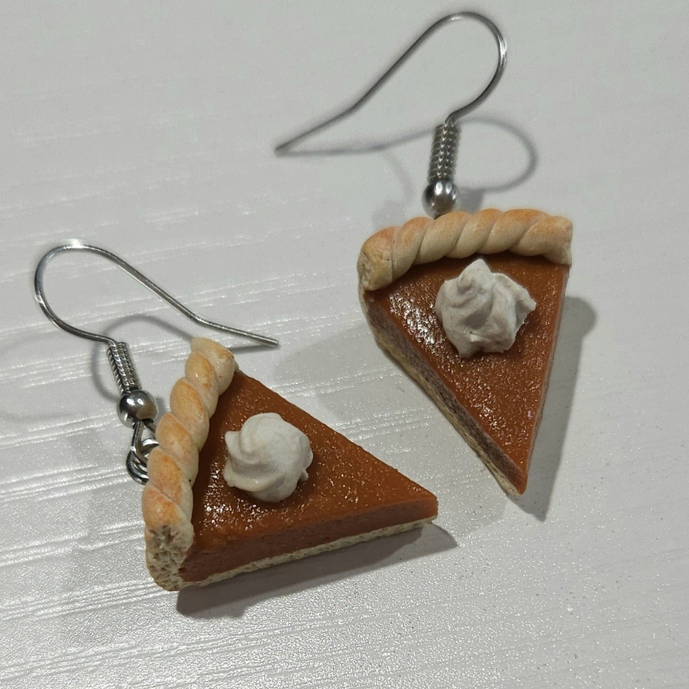 Handmade Pumpkin Pie Clay Earrings, Realistic Polymer Clay, Foodie Gift, Cake